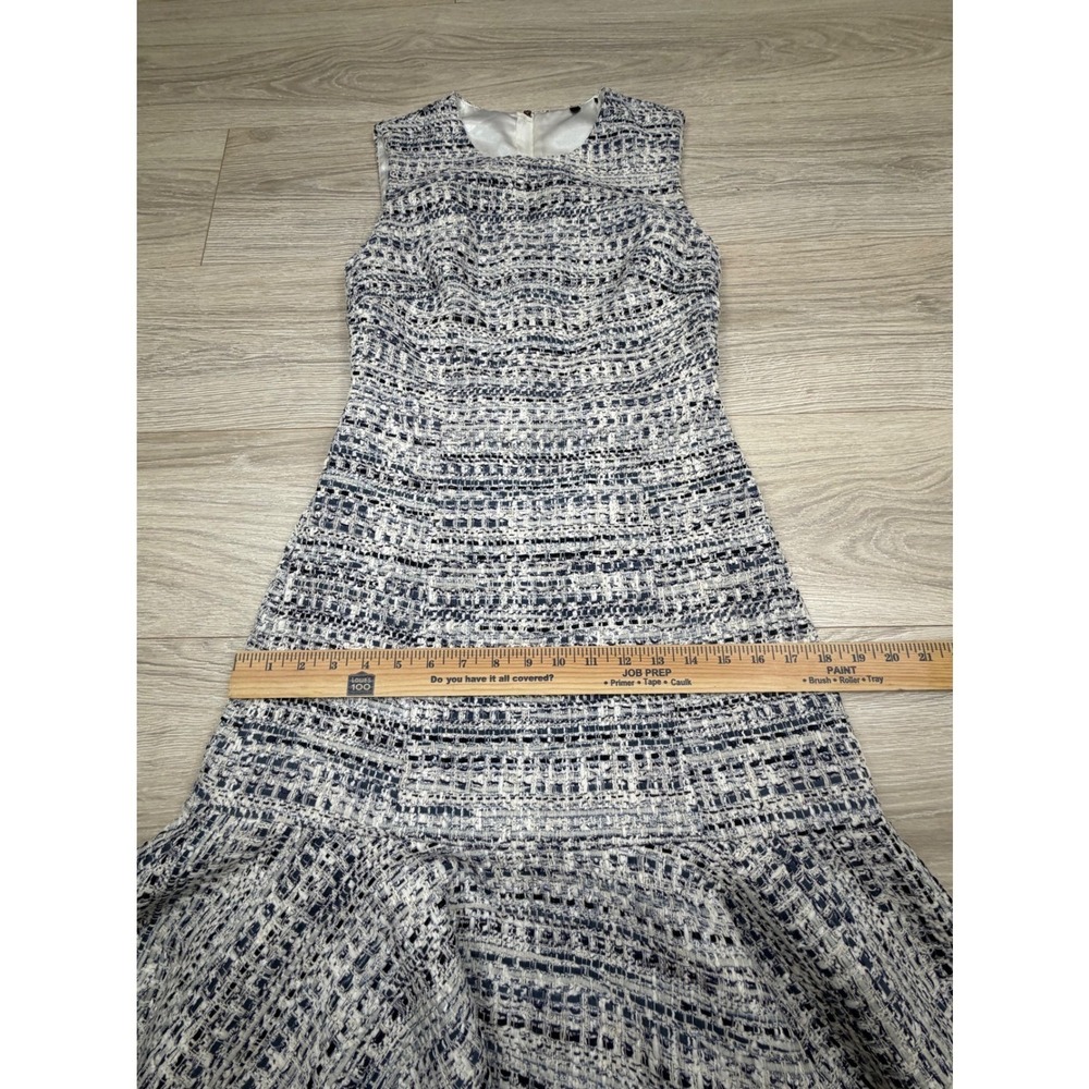 Kobi Halperin Blue White Tweed Sleeveless Flounce Fringe Hem Dress Size 0 - Picture 6 of 8